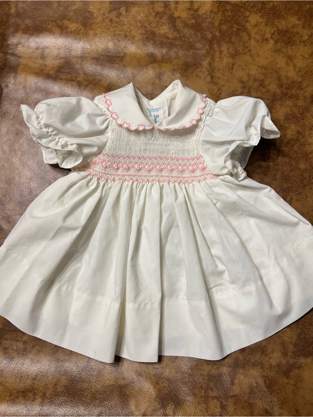 Baby Girl Heirloom Smocked Dress Embroidered Heart Scalloped Collar
